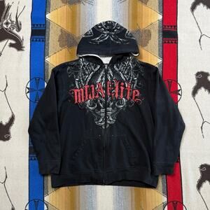 Vintage Y2K MMA Elite Thermal Lined Zip Up Hoodie Size XL Grunge Skate Gothic